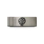 custom rings with engraving – blue & grey tungsten tilted globe wedding band