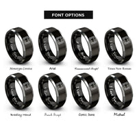 font options for inside engraving on black & silver 35mm film strip rings