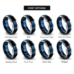 font options for inside engraving on blue & silver 3d axes rings