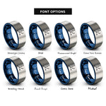 font options for inside engraving on blue & silver 3d axes rings