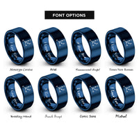 font options for inside engraving on blue 3d axes rings