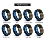 font options for inside engraving on gunmetal & blue 3d axes rings