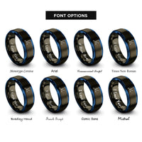 font options for inside engraving on gunmetal & blue 3d axes rings