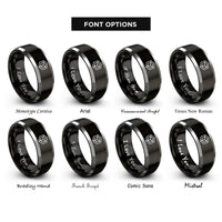 font options for inside engraving on black & gray 3d cube rings