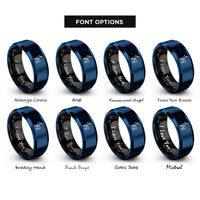font options for inside engraving on black & blue 3d deer target rings