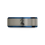 engraved rings for couples – black & blue & silver tungsten pirate hook rope wedding band