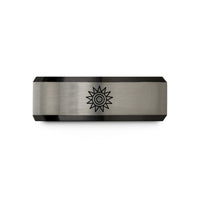 unique anniversary presents him – black & blue & grey tungsten starburst target ball wedding band