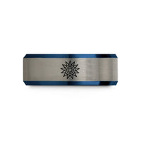 personalized presents for him – black & blue & silver tungsten starburst target ball wedding band