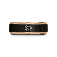 personalized rings for men – black & rose gold tungsten winking face wedding band