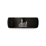 gold ring for women – black & gold tungsten minaret skyline wedding band