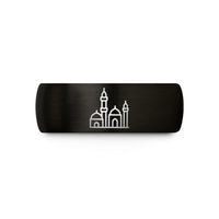 gold ring for women – black & gold tungsten minaret skyline wedding band