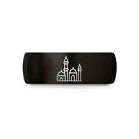 wedding band for couples – black tungsten minaret skyline wedding band