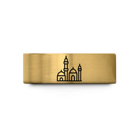 gold ring for women – gold tungsten minaret skyline wedding band