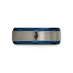 best presents for women – black & blue & silver tungsten prosperity bindrune wedding band