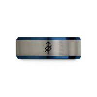 sister birthday present ideas – black & blue & grey tungsten prosperity bindrune wedding band