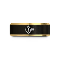 personalized jewelry for women – black & gold tungsten heart lock key wedding band