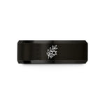 engraved ring for her – black tungsten olive branch wedding band