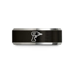 unique mens present ideas – black & grey tungsten hand drill wedding band