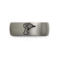custom mens ring – gunmetal & grey tungsten hand drill wedding band