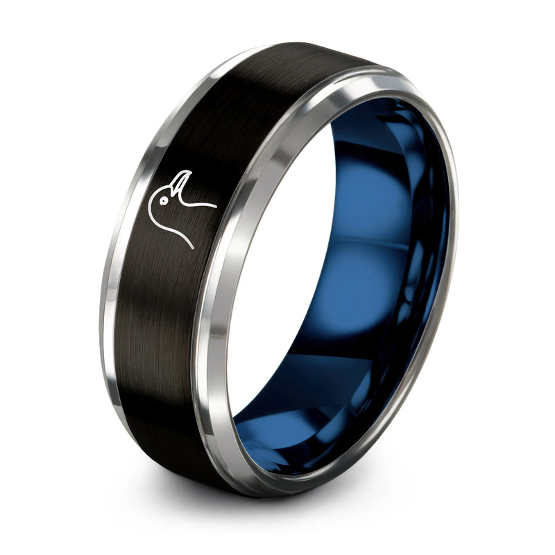 Seagull – Tungsten Wedding Band, 8 mm, Blue, Gray Comfort-Fit Unisex
