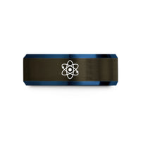personalized anniversary present ideas – gunmetal & blue tungsten atom symbol wedding band