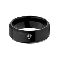 unique wedding anniversary presents – black tungsten carnation single bloom wedding band