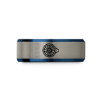 anniversary presents for couples – blue & silver tungsten jet engine turbine wedding band