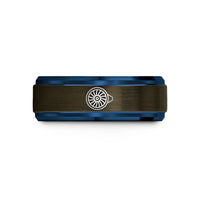 women's wedding bands – gunmetal & blue tungsten jet engine turbine wedding band