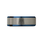 engraved bands for him – blue & silver tungsten vent plate wedding band
