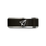 engraved rings for couples – black & gray tungsten paper airplane wedding band