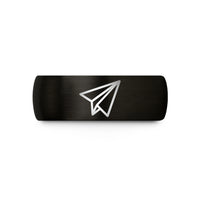 engraved rings for couples – black tungsten paper airplane wedding band