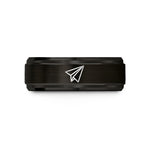 engraved rings for couples – black tungsten paper airplane wedding band