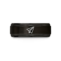 engraved rings for couples – black tungsten paper airplane wedding band