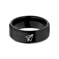 comfort fit rings her – black tungsten paper airplane wedding band