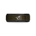 comfort fit rings her – gunmetal & black tungsten paper airplane wedding band