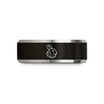 custom engraved wedding bands – black & gray tungsten angora rabbit wedding band