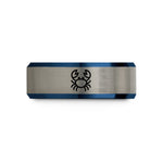 personalized present ideas him – black & blue & silver tungsten cancer wedding band