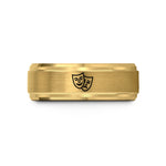personalized anniversary present ideas – gold tungsten theater masks wedding band