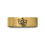 unique anniversary present ideas – gold tungsten theater masks wedding band