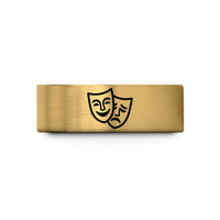 unique anniversary present ideas – gold tungsten theater masks wedding band