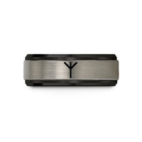 best presents for dad – black & blue & silver tungsten algiz rune wedding band