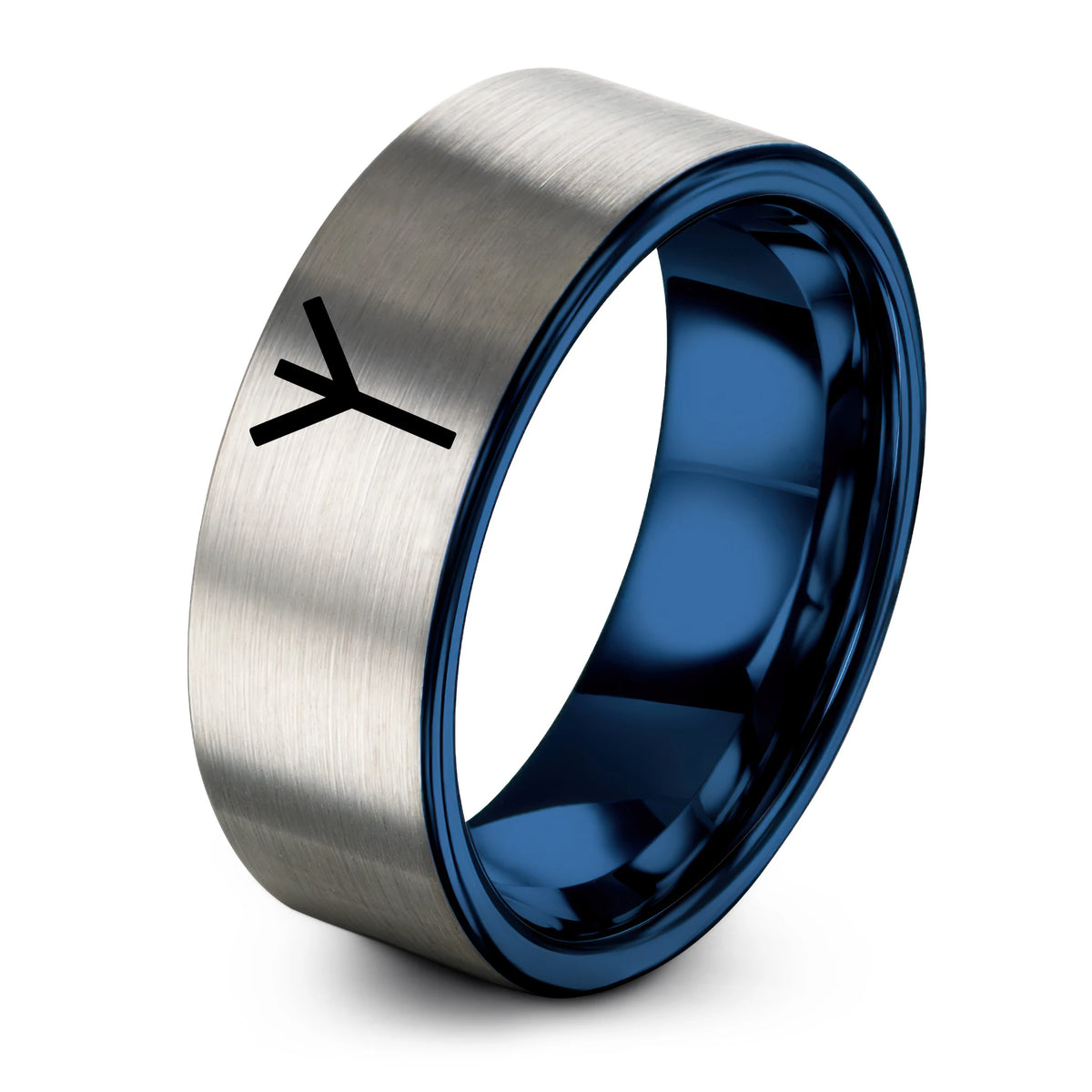 50 Year Old Birthday Gifts for Men – blue & grey tungsten algiz rune ring