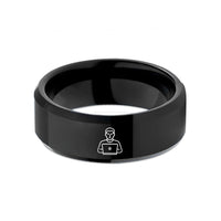 tungsten carbide rings – black tungsten coder at laptop wedding band