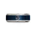 engraved rings for couples – blue & silver tungsten mesa butte wedding band