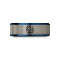 personalized anniversary presents – blue & grey tungsten transmutation circle wedding band