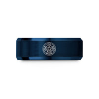 engraved present rings – blue tungsten transmutation circle wedding band