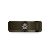 custom engraved rings her – gunmetal & rose gold tungsten october marigold wedding band