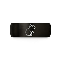 best presents for husband – black & rose gold tungsten hamster standing wedding band