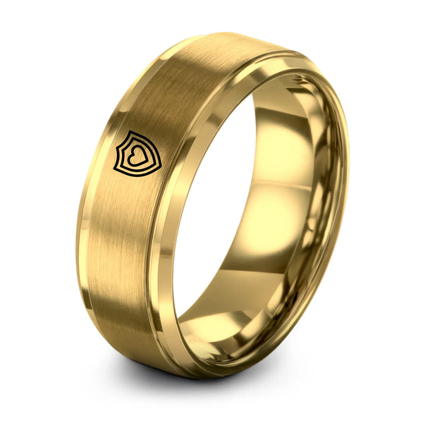 Guardian Shield Heart – Tungsten Wedding Band, 8 mm, Gold Comfort-Fit Unisex