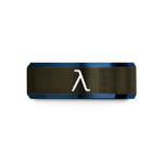 engraved rings for her – gunmetal & blue tungsten lambda wedding band